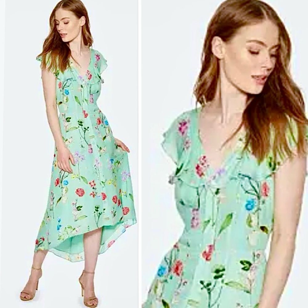 NWT Parker Raven Silk Maxi Floral Print Shirt-Dress Color: GRASS GIGI Size 0